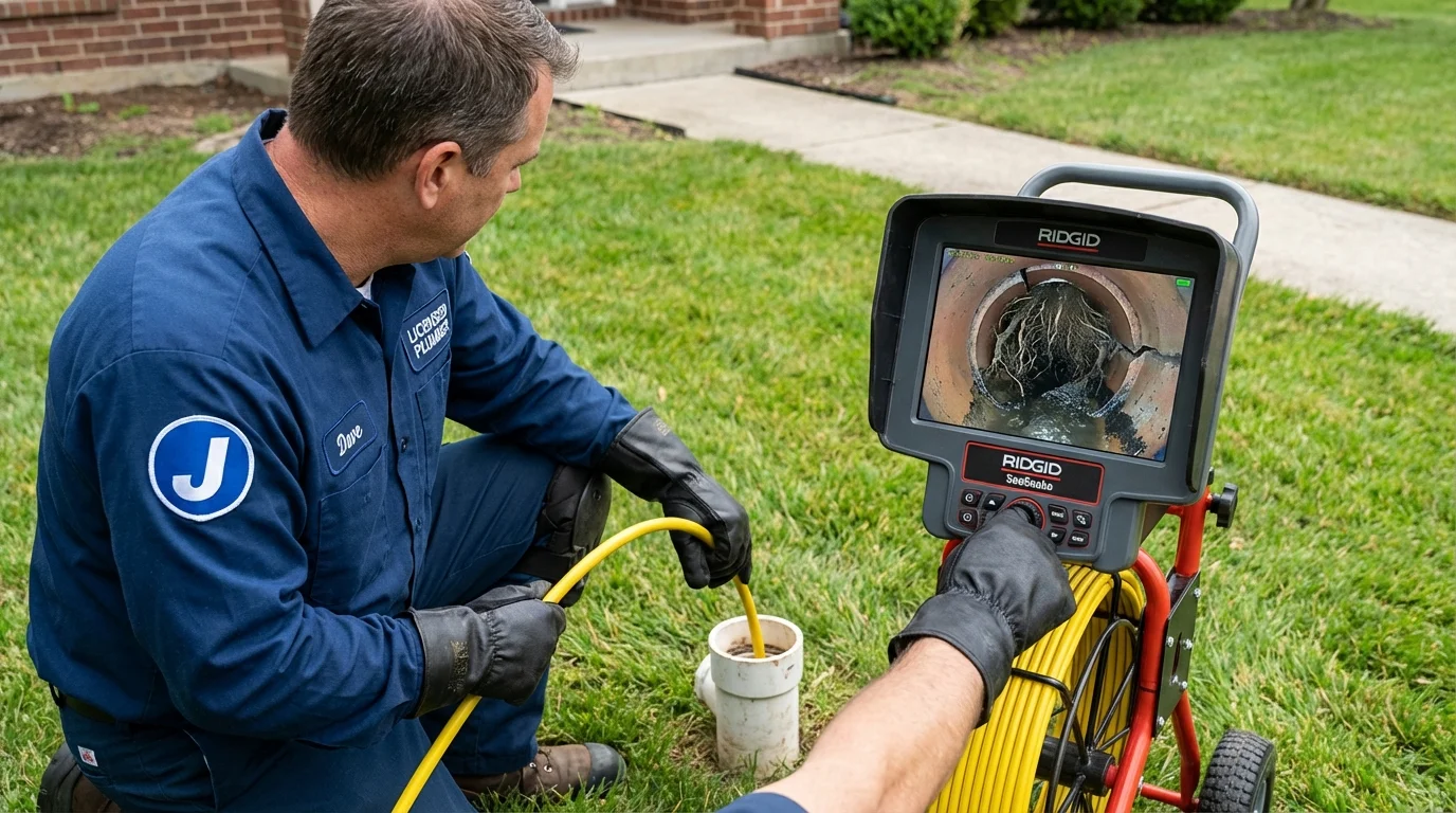 Sewer camera inspection being performed by Johns Plumbing LLC in Mount Carmel