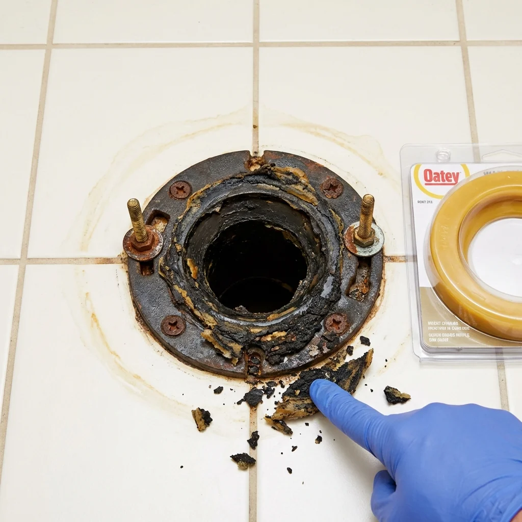Failed wax ring showing water seepage at the base of a toilet in a Mount Carmel, IL home
