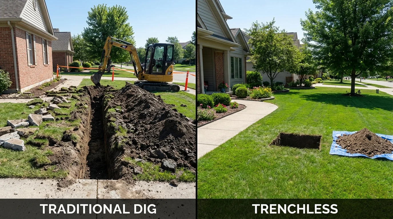 Trenchless sewer repair with minimal yard damage versus traditional excavation in Mount Carmel, IL